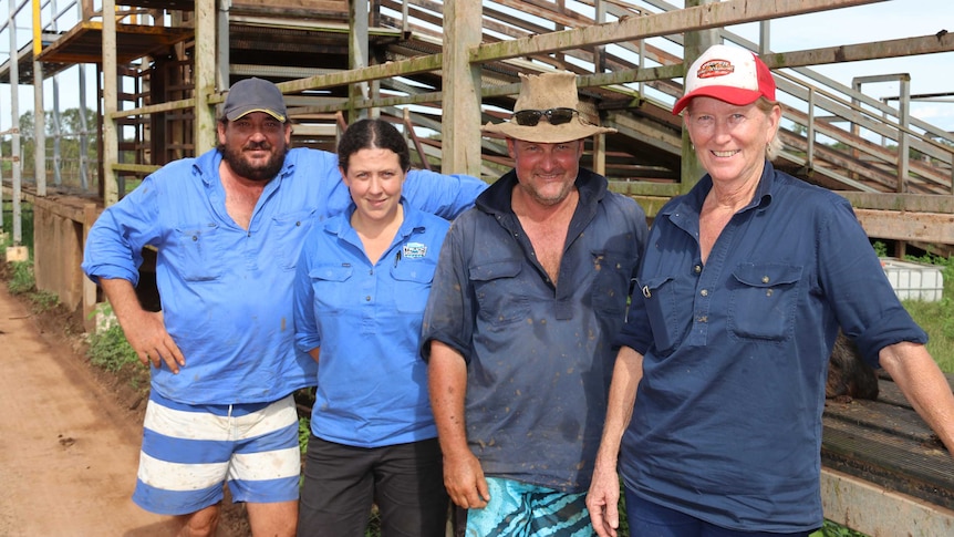 Manager of the Noonamah Export Yards, Darryl Yesburg with his wife Sam and workers Lee and Donna.