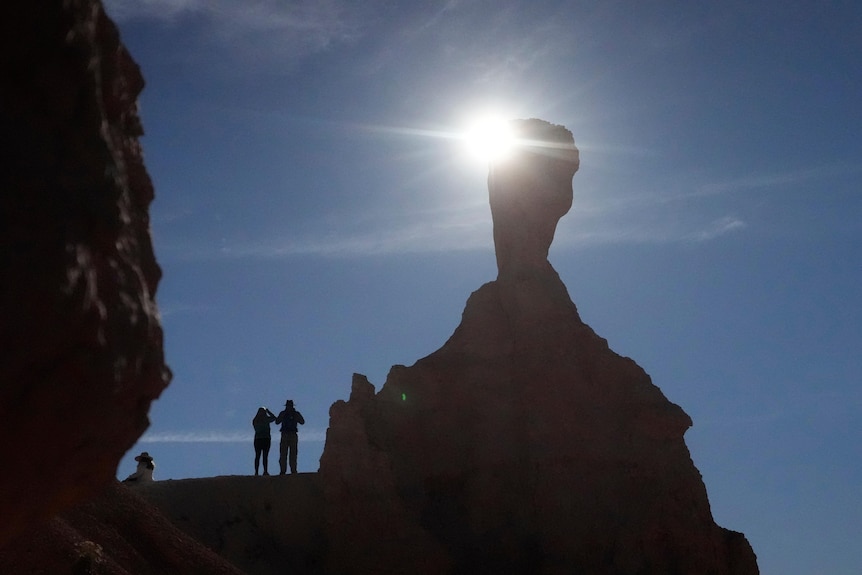Solar eclipse at balanced rock at Bryce Canyon, Utah