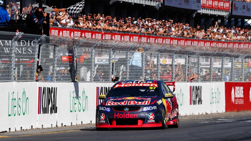 Shane van Gisbergen of Red Bull Holden Racing Team wins the Clipsal 500