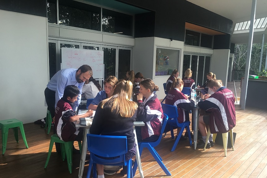 Students at Kimberley College, in Logan, who are boycotting the Naplan test.