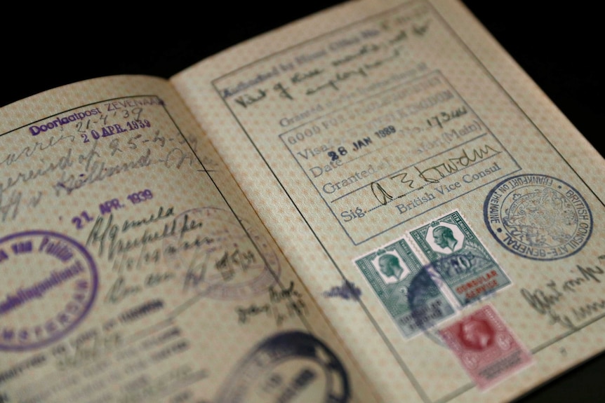 A close up of an old german passport