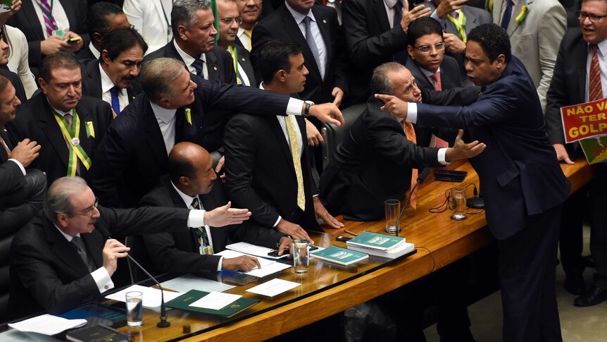 Brazilian MPs argue during President Dilma Roussef's impeachment session.