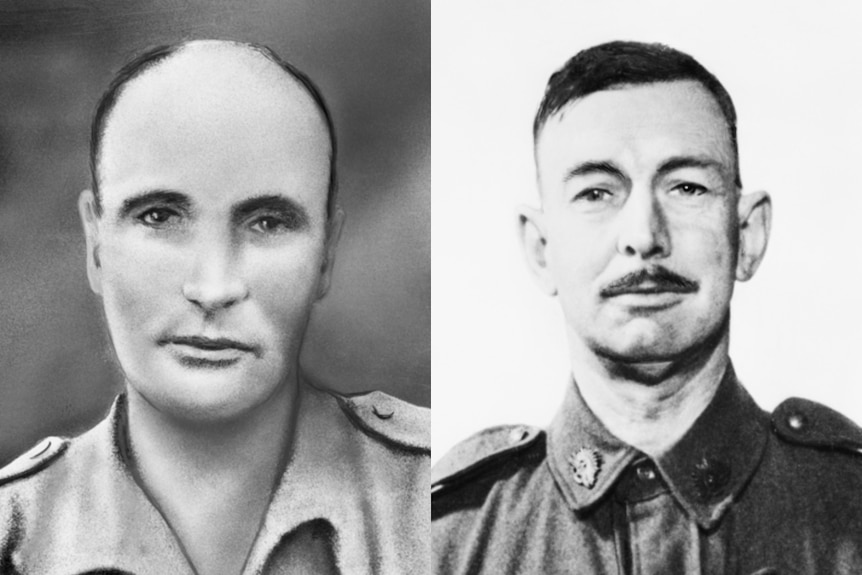 Two black and white portrait photos, of Private Ralph Jones and Private BG Hardy.