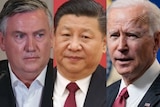 Composite image of Eddie McGuire, Xi Jinping and Joe Biden