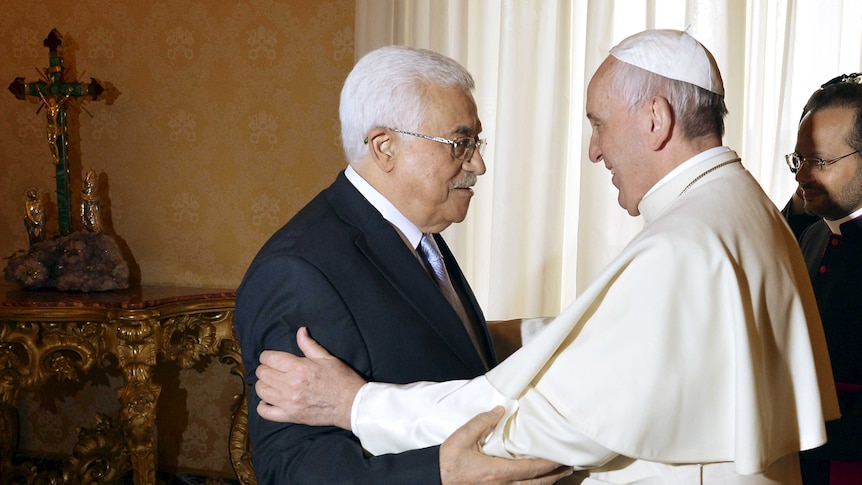 Pope Francis meets Palestinian president Mahmoud Abbas at the Vatican.