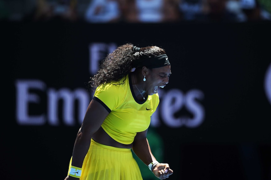 Serena Williams celebrates during her Australian Open match against Camila Giorgi