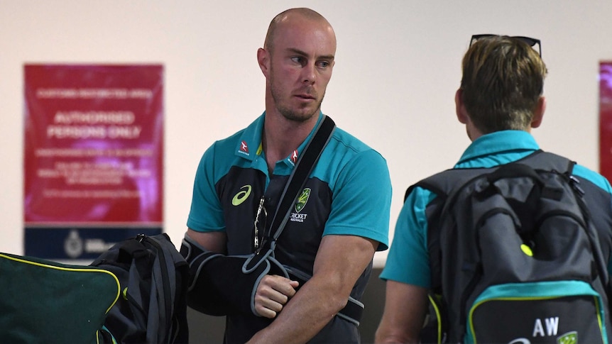 Australian cricketer Chris Lynn arrives at Brisbane international airport on February 22, 2018.