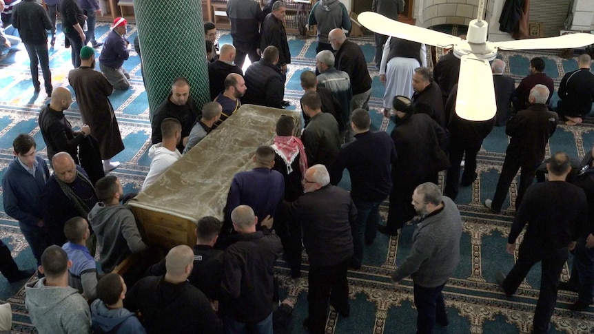 Family members carry the casket of killed Israeli exchange student Aiia Maasarwe into a mosque in Baka al Gharbiyye.
