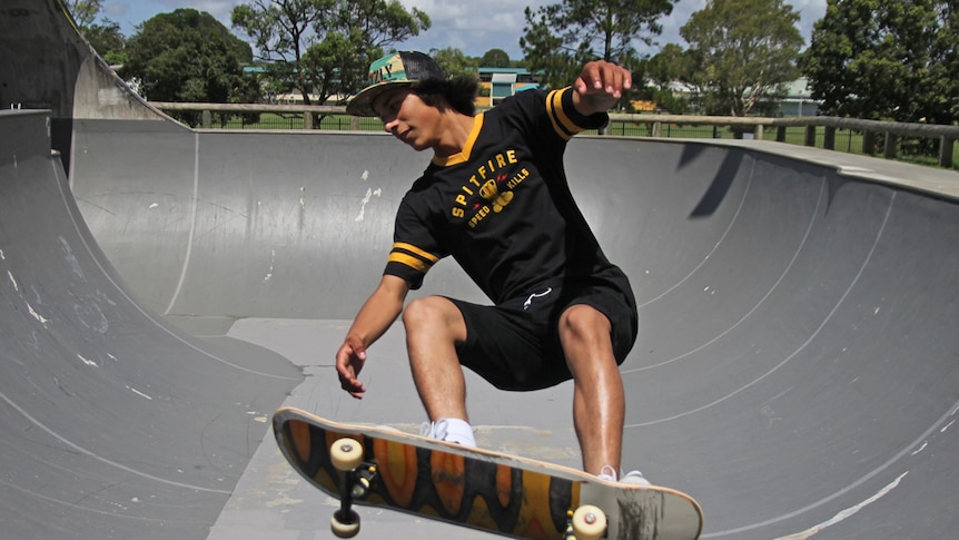 US professional skateboarder Willy Lara at Palm Beach skate bowl