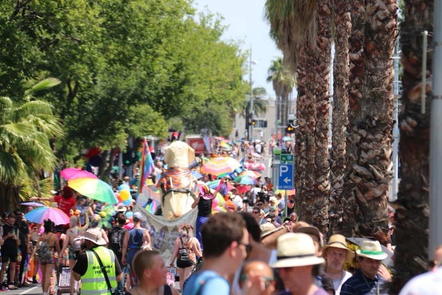 Thousands of people took part in Melbourne's Midsumma Festival march despite the hot and humid conditions.