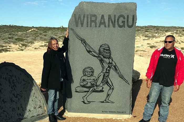 Wirangu community members with Waterloo Bay memorial in Elliston.