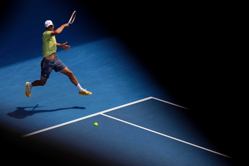 Dominic Thiem hits a shot at the Australian Open