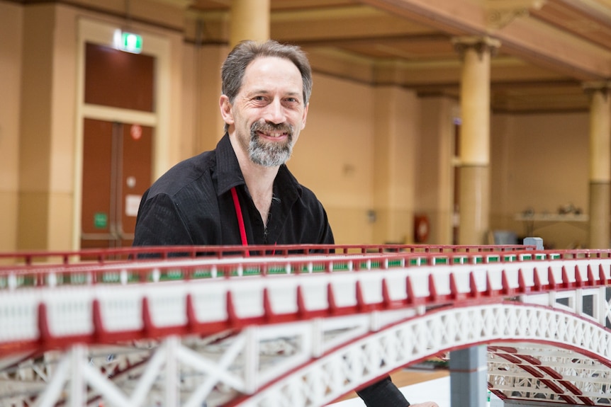 Tasmanian Brick Enthusiast president Ken Draeger created a replica of Kings Bridge in Launceston.