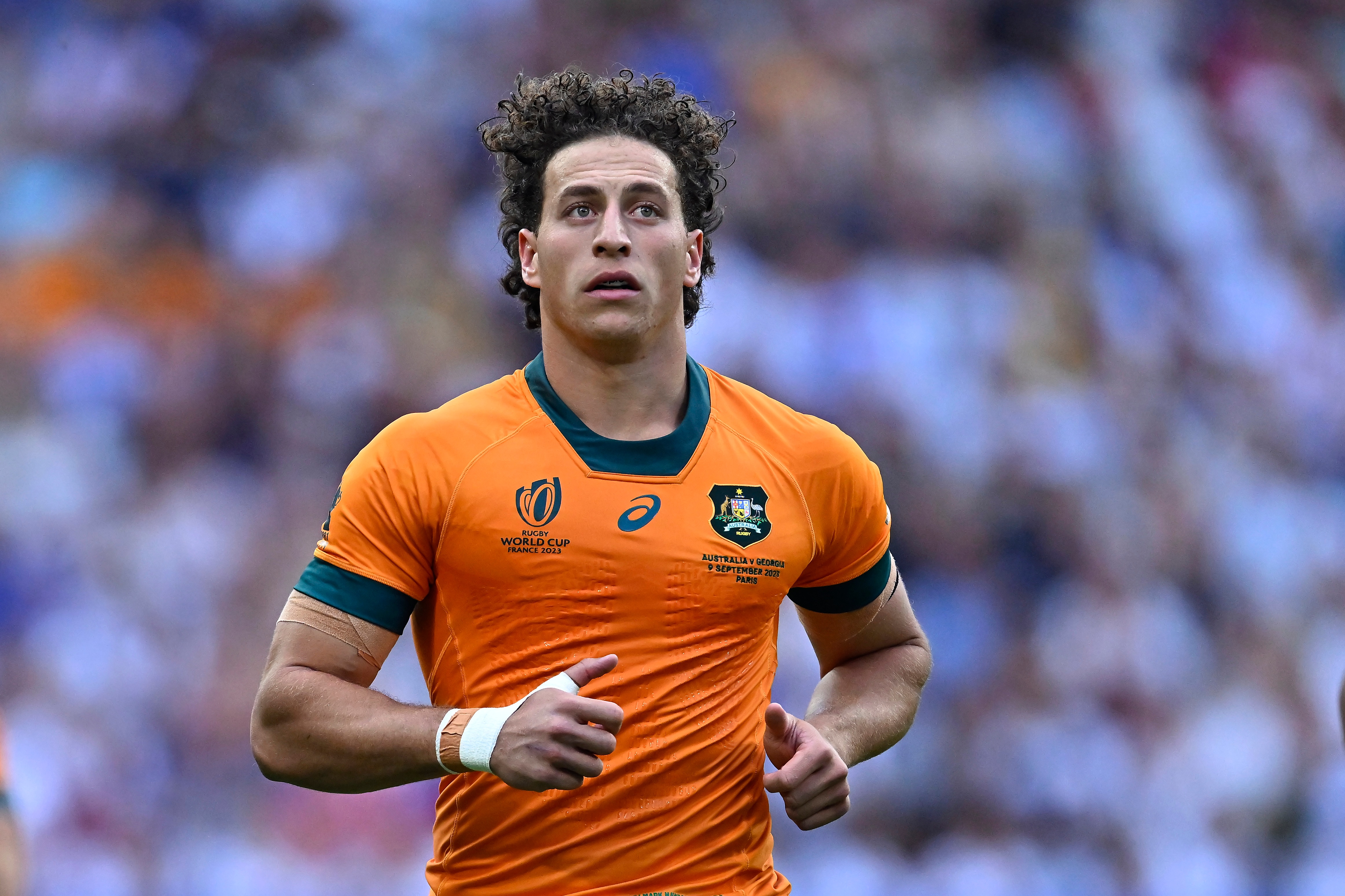 Mark Nawaqanitawase playing for Wallabies at 2023 Rugby World Cup.