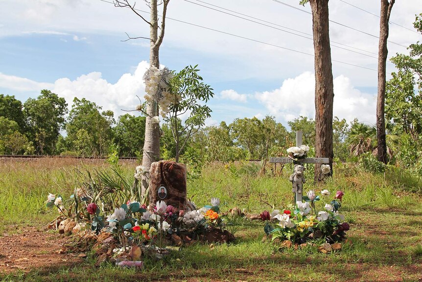A roadside memorial on the Stuart Highway.