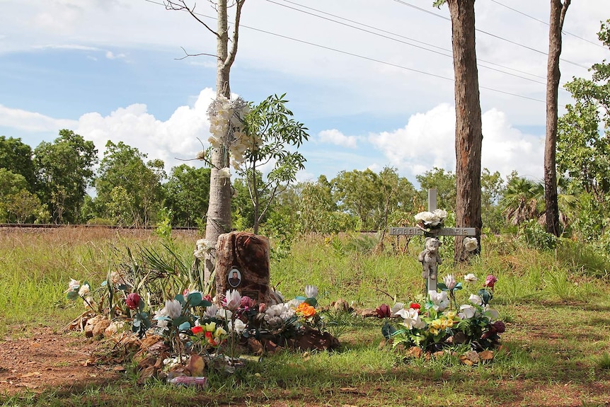 A roadside memorial on the Stuart Highway.