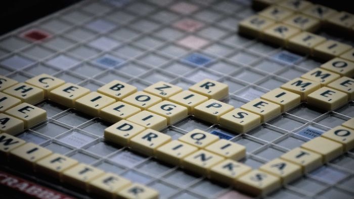 Words on a Scrabble board.