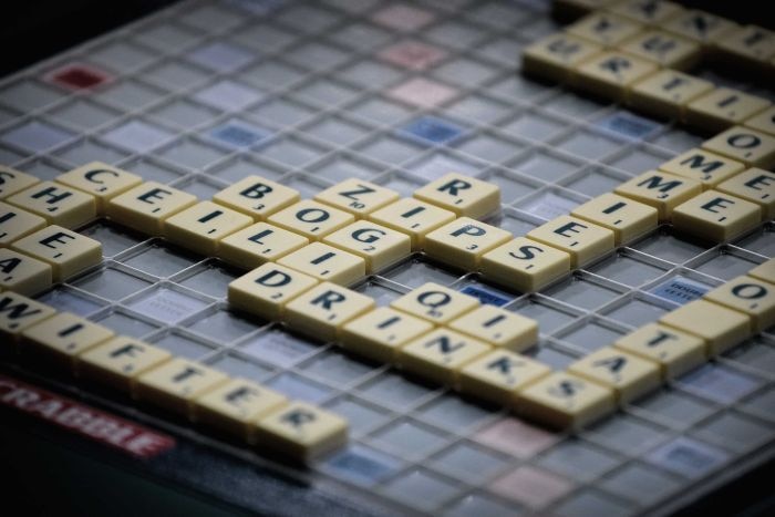 Words on a Scrabble board.