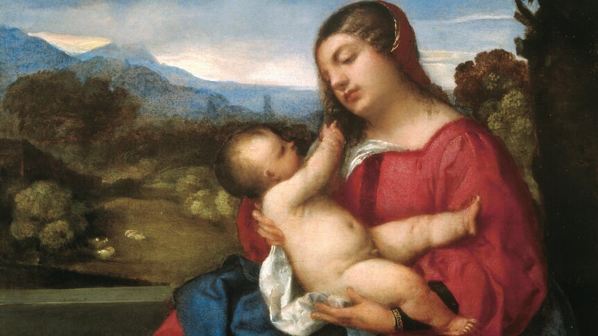 Madonna and Child in landscape by Titian