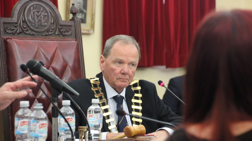 Kalgoorlie-Boulder Mayor John Bowler oversees his first official proceedings after being sworn in.