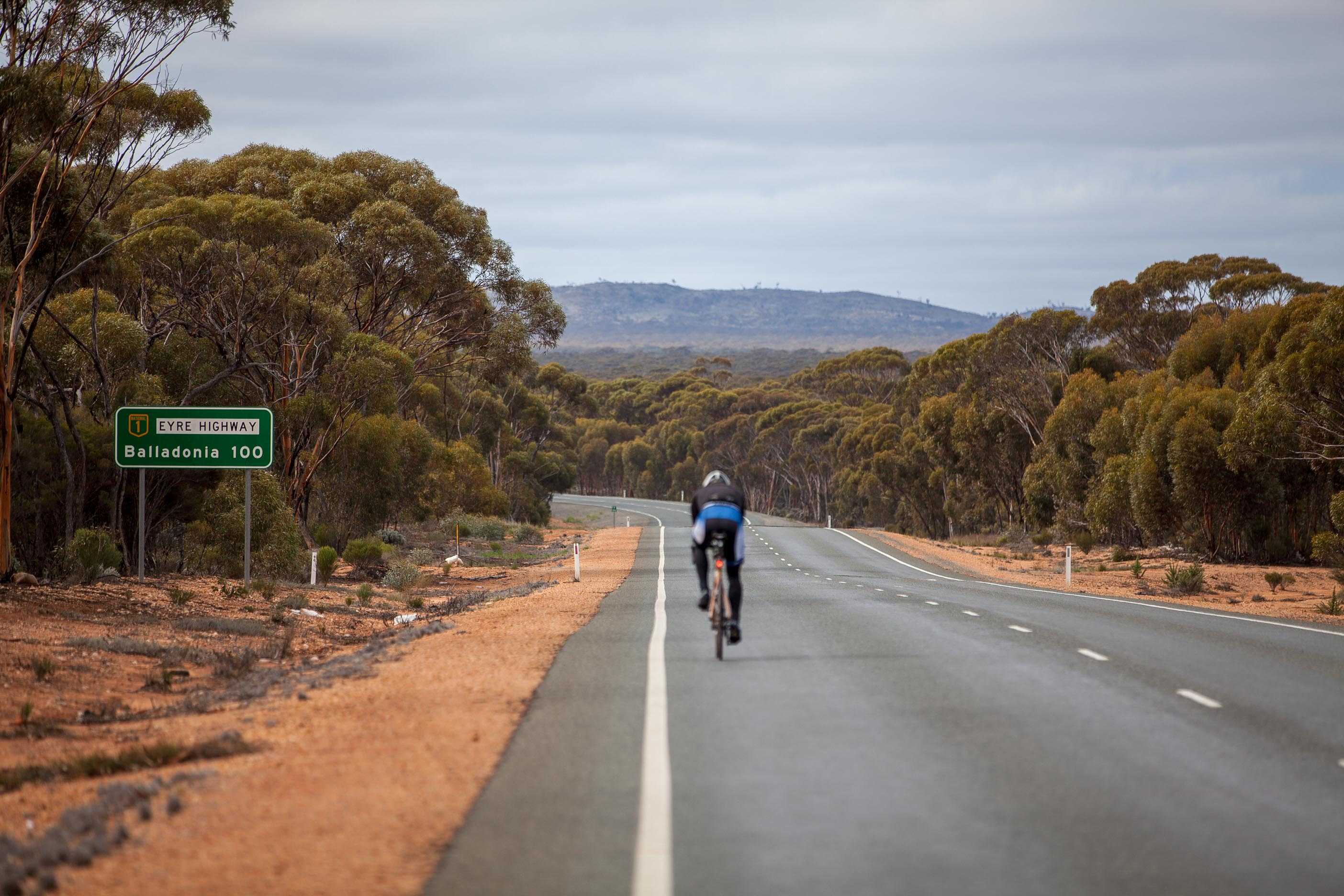 Scottish adventurer Mark Beaumont begins the long ride across the Nullarbor Plain.