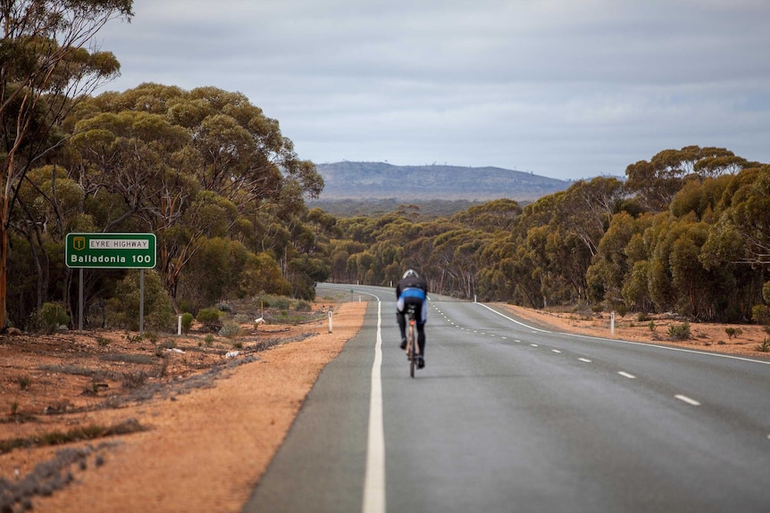 Scottish adventurer Mark Beaumont begins the long ride across the Nullarbor Plain.