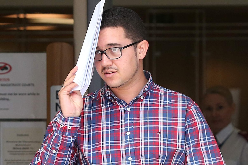 Nicholas Brett Delaney leaves the Brisbane arrests court in Brisbane.