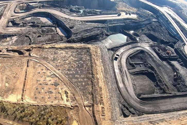 An aerial shot of a coal mine on the Darling Downs