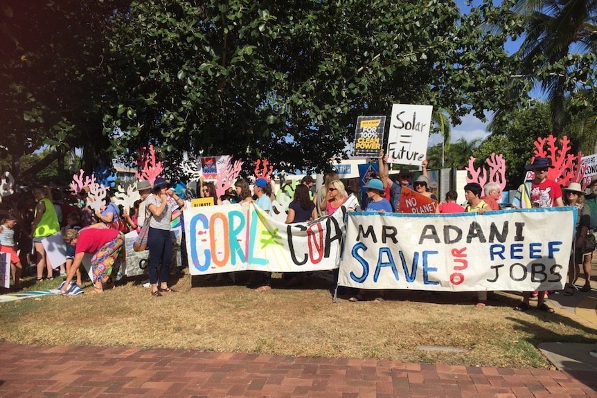 Protesters gathered on Townsville's Strand against the Carmichael mine.