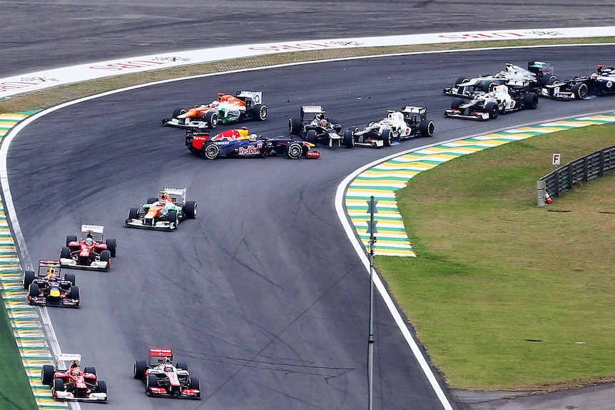 Sebastian Vettel's title was in doubt early on when he spun out alongside Bruno Senna during the opening lap.