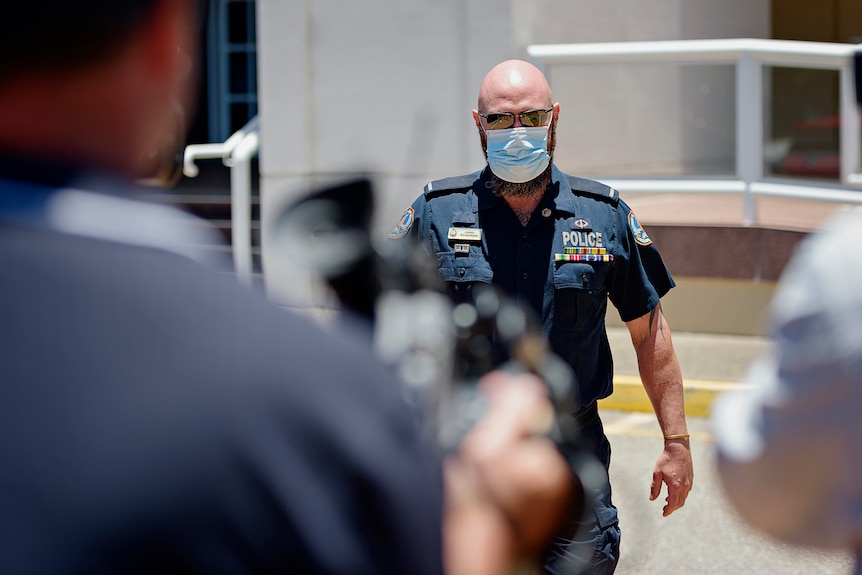 Constable James Kirstenfeldt leaving the NT Supreme Court.