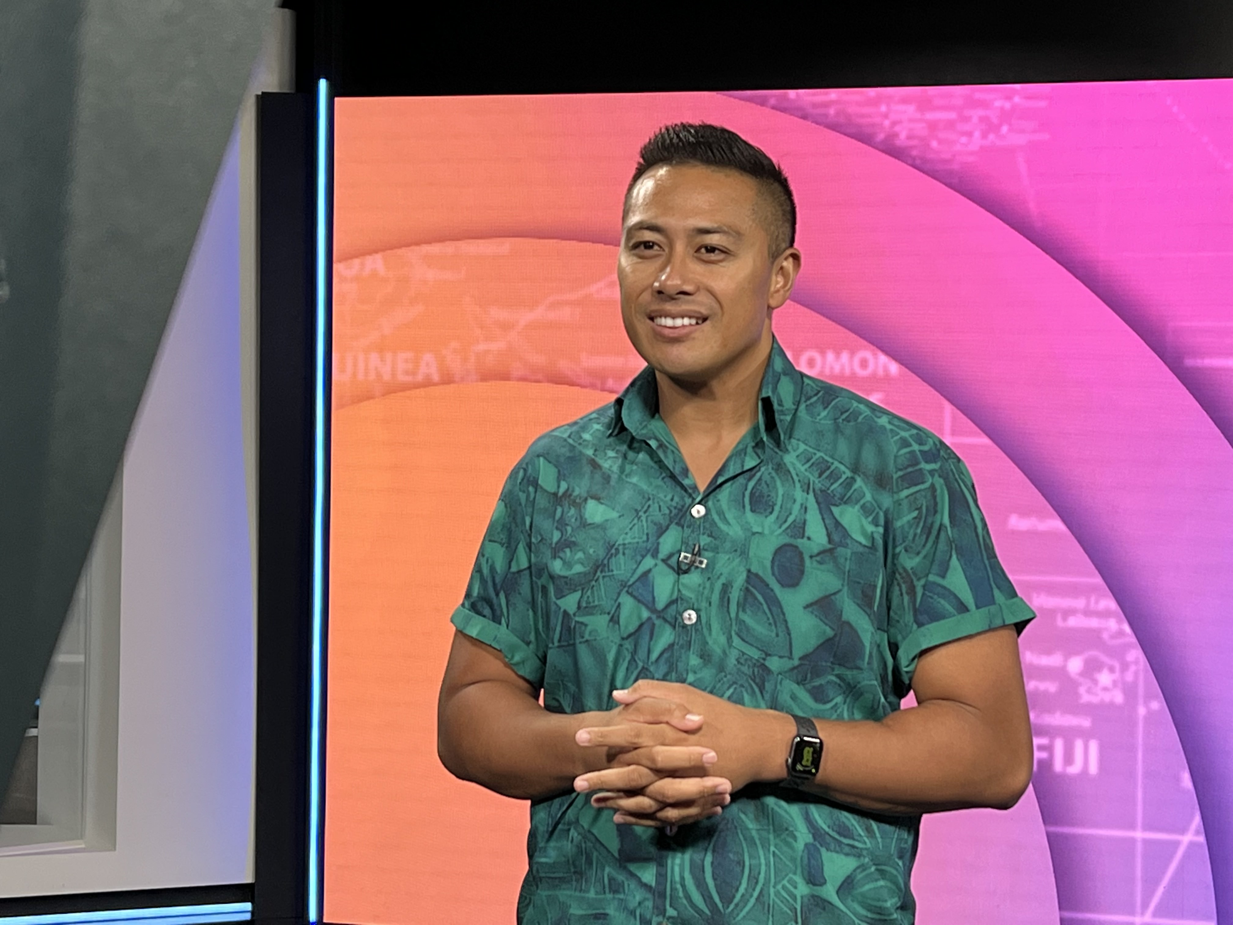 ABC journalist Johnson Raela rehearsing for The Pacific TV show in 2023