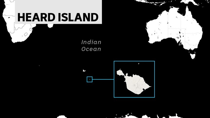 A map showing Heard Island between Australia and Antarctica.