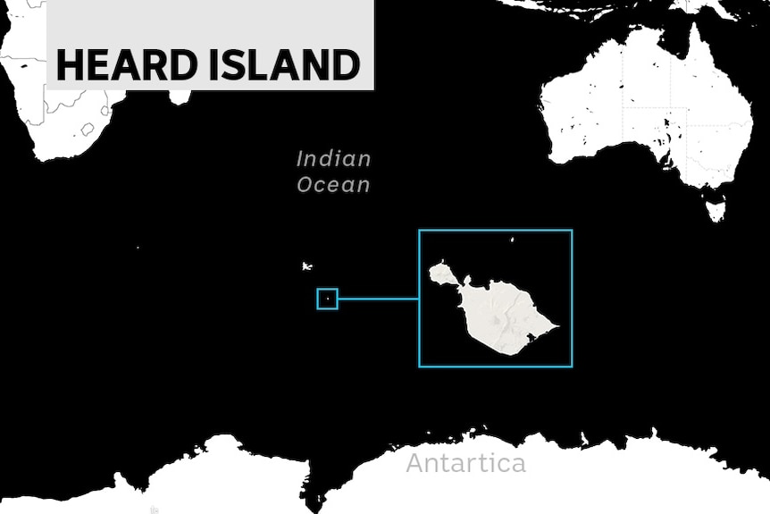 A map showing Heard Island between Australia and Antarctica.