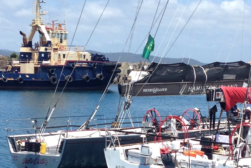 Wild Oats moored in Eden while refuelling