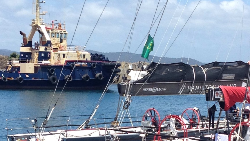 Wild Oats moored in Eden while refuelling