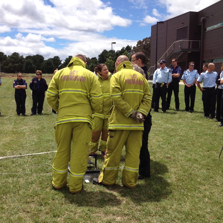 ACT firefighters get briefed on the new fitness screening test.