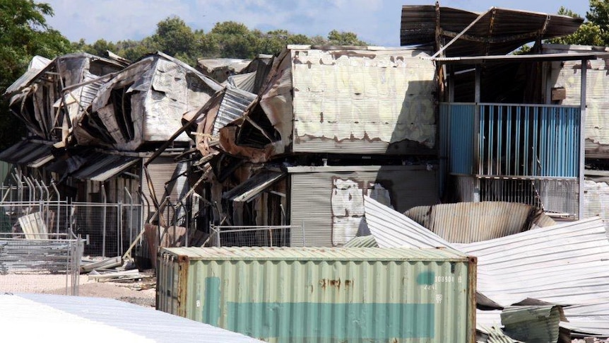 The burnt out remains of buildings in the wake of the riot on the island of Nauru.