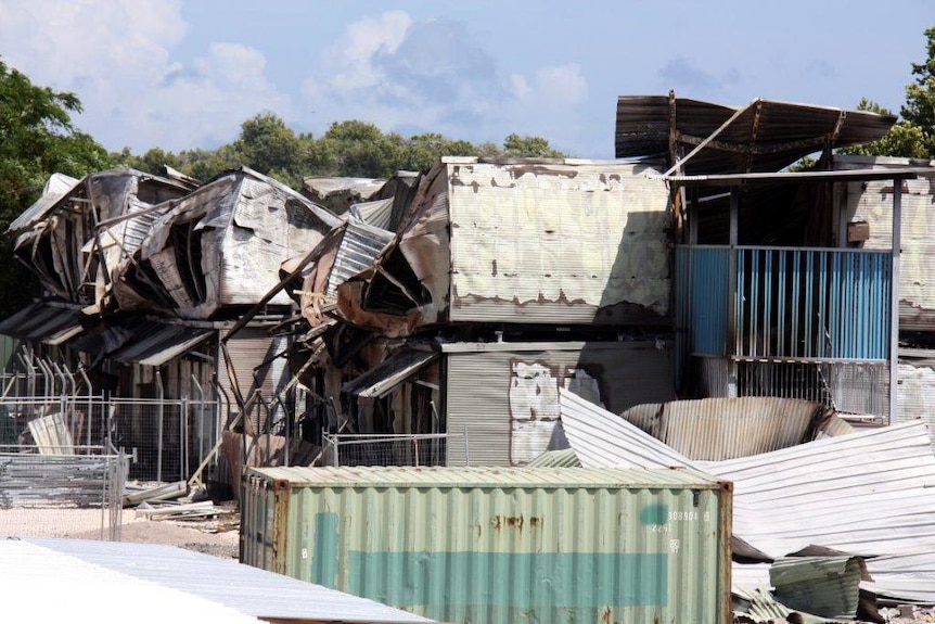 The burnt out remains of buildings in the wake of the riot on the island of Nauru.