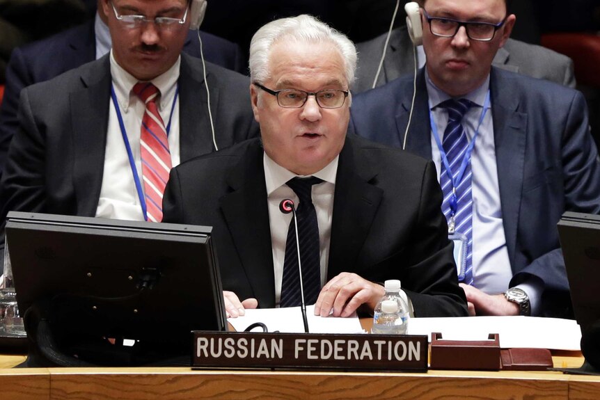 Vitaly Churkin addresses a UN Security Council meeting.