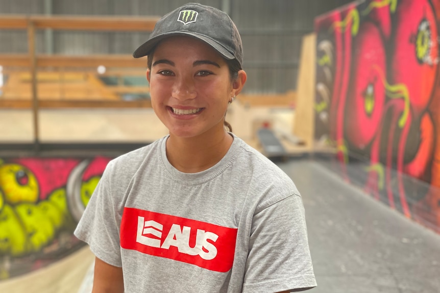Gold Coast 13-year-old skateboarder Arisa Trew at Level Up Academy in Currumbin Waters