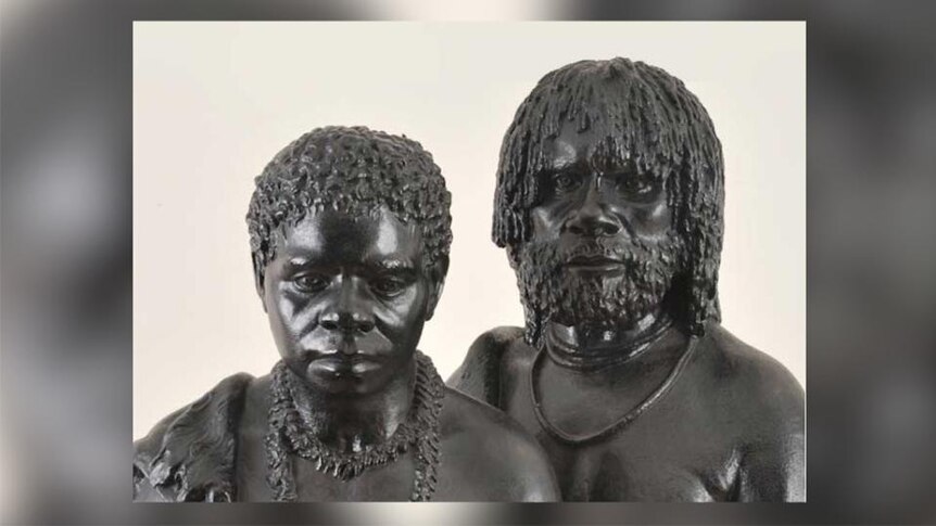 Bronze sculpture busts of Aboriginal woman and man