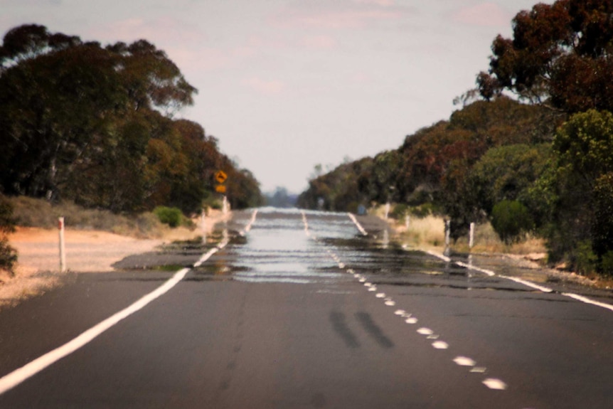 Heat haze shimmering on a highway in Victoria.