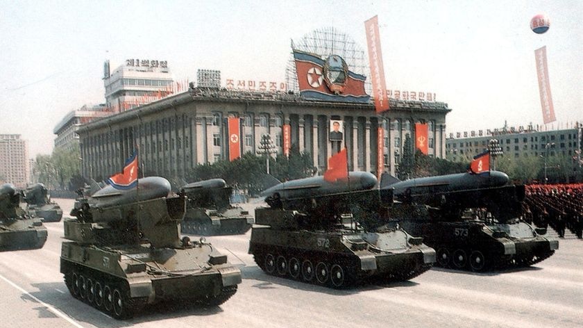 North Korean missiles taking part in a military parade