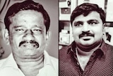 A composite image of two black and white portraits of Jeyaraj and Beniks