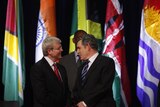 Keeping a high profile: Kevin Rudd meets British Prime Minister Gordon Brown at CHOGM