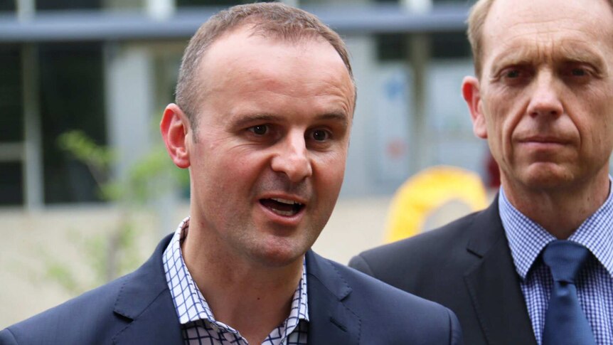 Incoming ACT Chief Minister Andrew Barr and Deputy Leader Simon Corbell at a press conference.