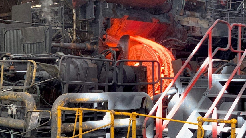 Inside a factory where steel is being made.