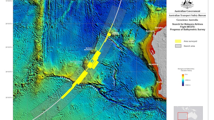 ATSB map shows underwater volcanos, ridges