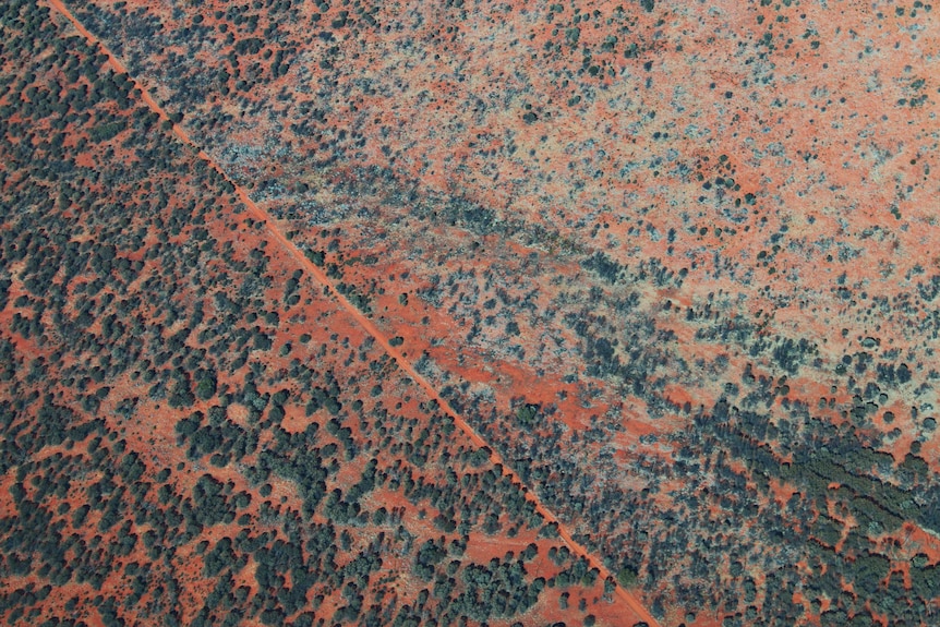 An aerial view of the Anangu Pitjantjatjara Yankunytjatjara lands near the community of Mimili in north-west South Australia.